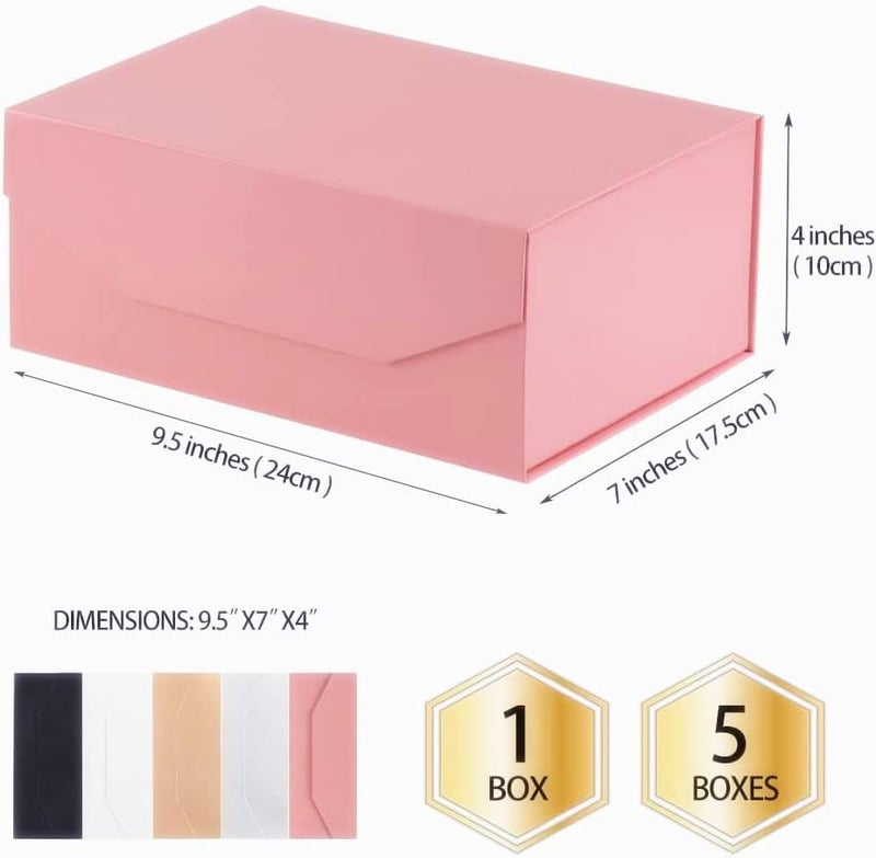 PACKGILO 1Pcs Pink 9.5x7x4 Inch Gift Box, Small Magnetic Box with Lid Pink Small Gift Box for Bridesmaid proposal Foldable Magnetic Closure Storage Boxes - Image 4